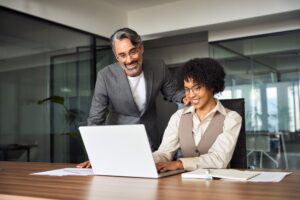 man discussing IT managed services to client